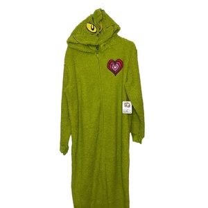 The Grinch One Piece Pajama Costume Adult Unisex Green NWT